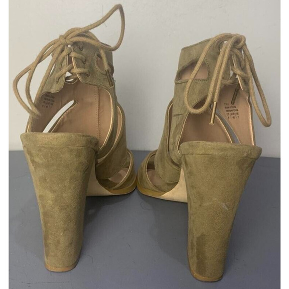 Mix No. 6 Olive Green Suede Cutout Block Heel Ankle Booties Size 9 - Picture 3 of 8